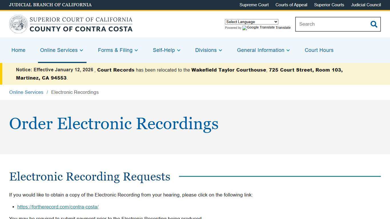 Electronic Recordings Superior Court of California County of Contra Costa