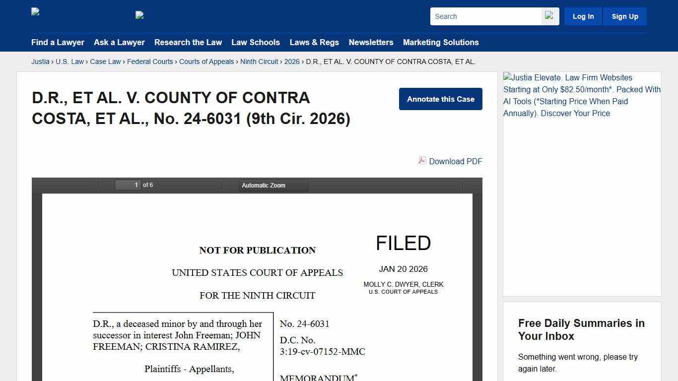 D.R., ET AL. V. COUNTY OF CONTRA COSTA, ET AL., No. 24-6031 (9th Cir. 2026) :: Justia