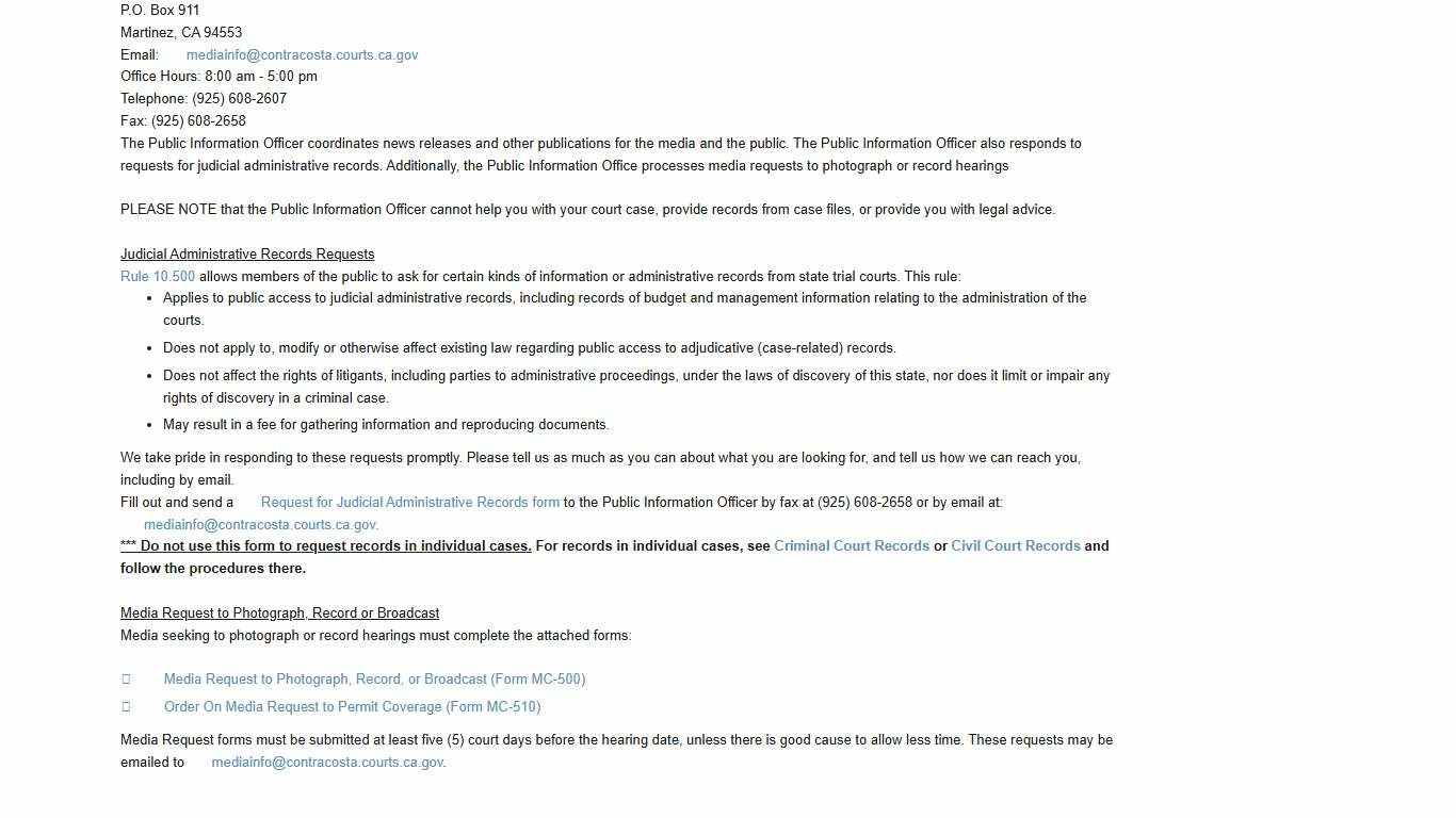 Public Information Officer: Contra Costa Superior Court